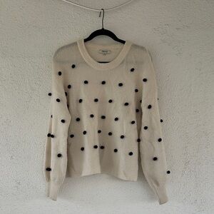 Cream Sweater with Navy Polka Dots